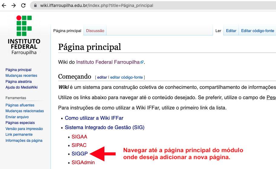 Sistema de Navegação, Wiki